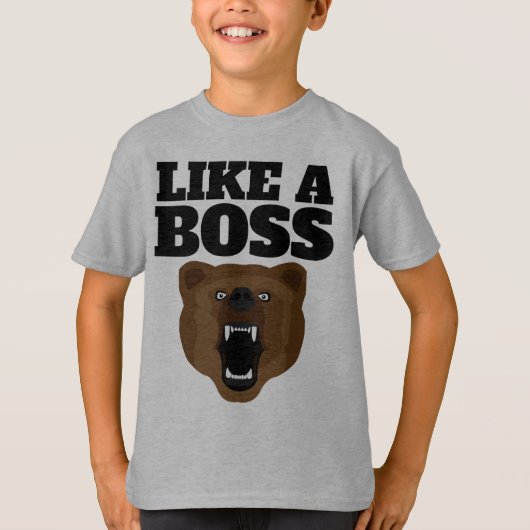 GRIZZLY BEER FUNNY BOSS BOYS kinder T-SHIRTS (Voorkant)