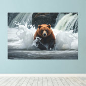 Grizzly Beer Gevist bij Herfsten Canvas Afdruk (Insitu (Houten vloer))