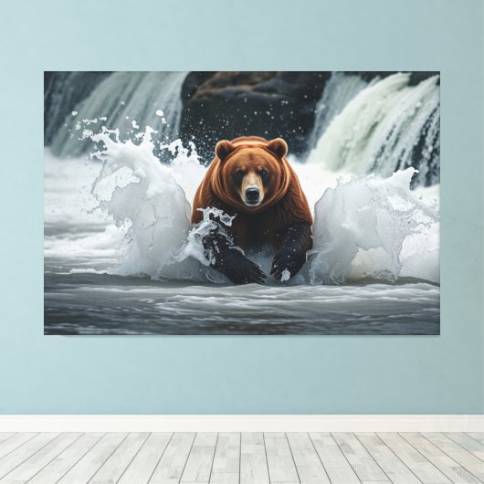 Grizzly Beer Gevist bij Herfsten Canvas Afdruk (Insitu (Houten vloer))