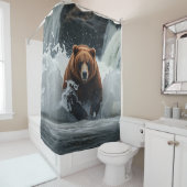 Grizzly Beer Gevist bij Herfsten Douchegordijn (In situ)