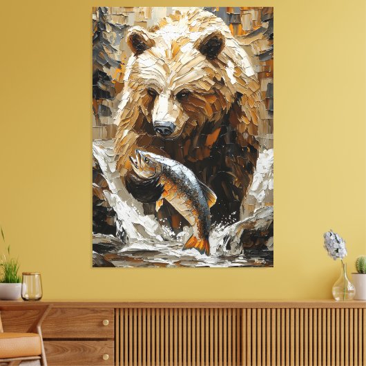 Grizzly Beer Gevist in Dynamic Impasto Style Canvas Afdruk (Insitu (Woonkamer))