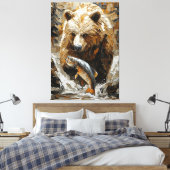 Grizzly Beer Gevist in Dynamic Impasto Style Canvas Afdruk (Insitu (Slaapkamer))