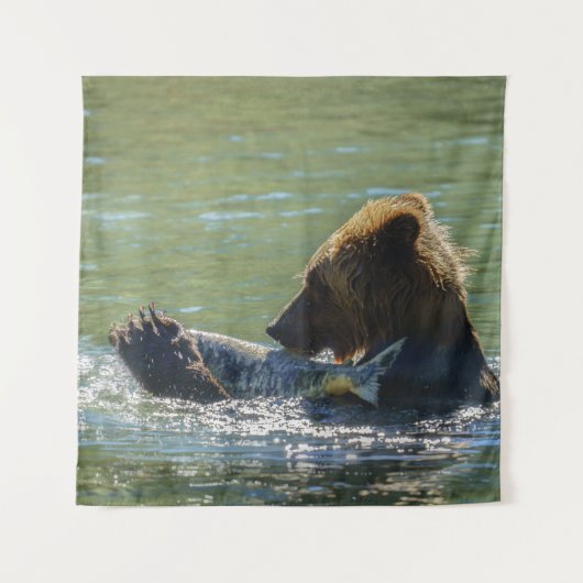 Grizzly Beer heeft een zalm gevangen Wandkleed (Voorkant)