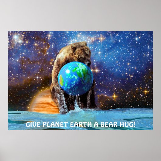 Grizzly Beer Holding Planet Earth Art Poster (Voorkant)