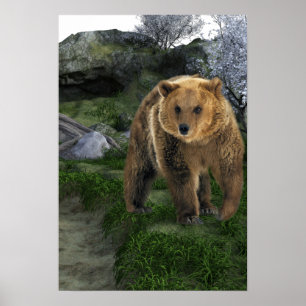 Grizzly Beer Houten Blokhut Stijl Poster