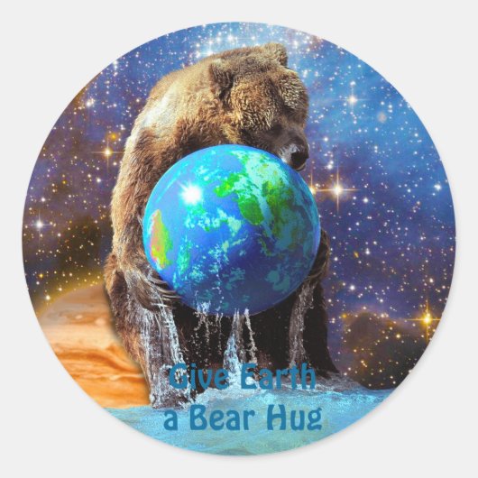Grizzly Beer Hugging Planet Earth Day Ronde Sticker (Voorkant)