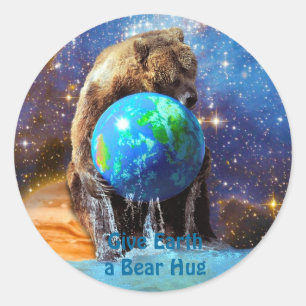 Grizzly Beer Hugging Planet Earth Day Ronde Sticker