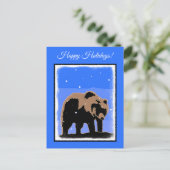 Grizzly Beer in de winter - Oorspronkelijke Wilde  Feestdagenkaart (Staand voorkant)