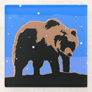 Grizzly Beer in de winter - Oorspronkelijke Wilde Glazen Onderzetter
