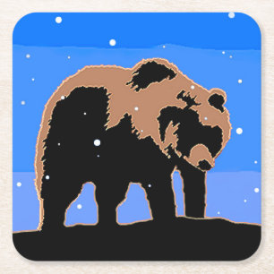 Grizzly Beer in de winter - Oorspronkelijke Wilde  Kartonnen Onderzetters