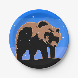 Grizzly Beer in de winter - Oorspronkelijke Wilde Papieren Bordje