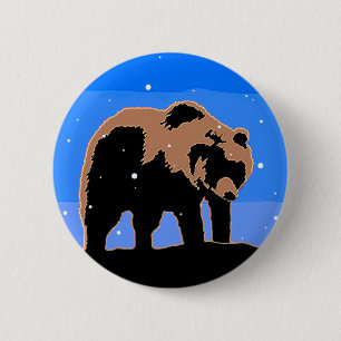 Grizzly Beer in de winter - Oorspronkelijke Wilde Ronde Button 5,7 Cm
