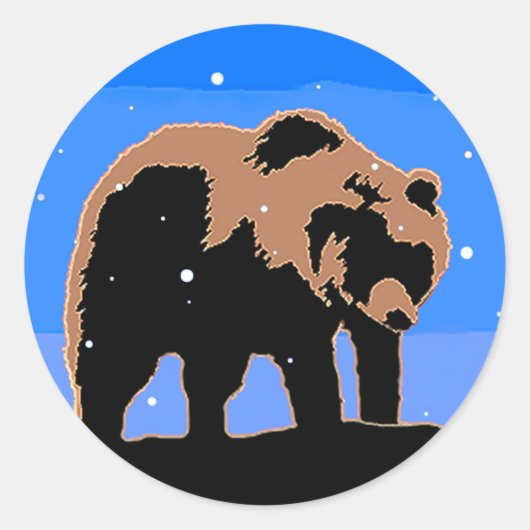Grizzly Beer in de winter - Oorspronkelijke Wilde  Ronde Sticker (Voorkant)