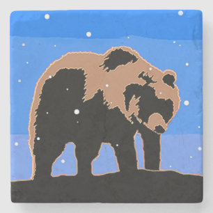 Grizzly Beer in de winter - Oorspronkelijke Wilde  Stenen Onderzetter