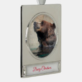 Grizzly Beer in water Verzilverd Banner Ornament (Rechts)