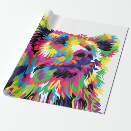 Grizzly beer kleurrijke pop kunst abstract cadeaupapier (Uitgerold)