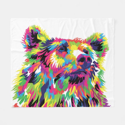 Grizzly beer kleurrijke pop kunst abstract fleece deken (Voorkant (Horizontaal))