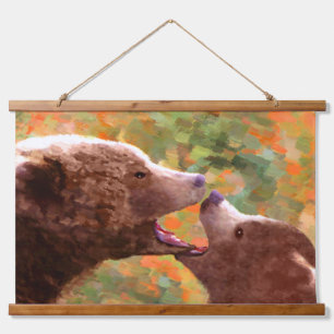 Grizzly Beer mam en snijkunst in wilde dieren Hangend Wandkleed