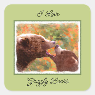 Grizzly Beer mam en snijkunst in wilde dieren Vierkante Sticker