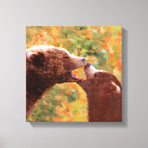 Grizzly Beer mam en snijkunst - Wildlife Art Canvas Afdruk