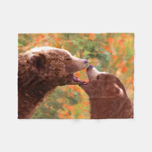 Grizzly Beer mam en snijkunst - Wildlife Art Fleece Deken (Voorkant (Horizontaal))