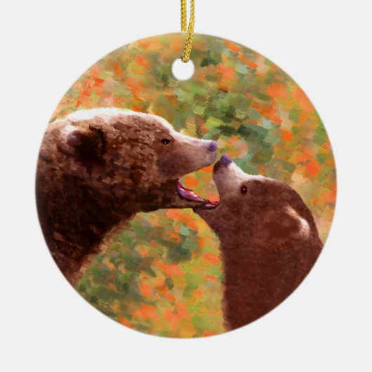Grizzly Beer mam en snijkunst - Wildlife Art Keramisch Ornament (Voorkant)