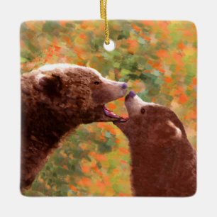 Grizzly Beer mam en snijkunst - Wildlife Art Keramisch Ornament