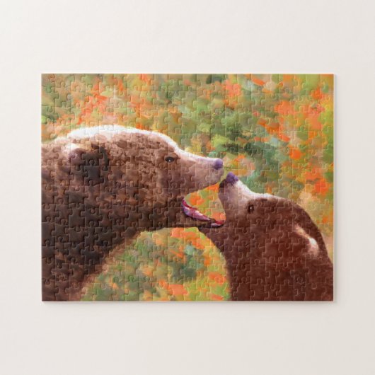 Grizzly Beer mam en snijkunst - Wildlife Art Legpuzzel (Horizontaal)