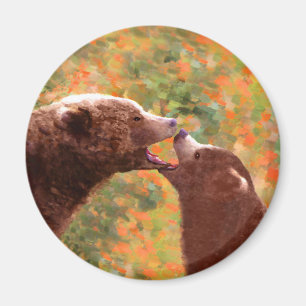 Grizzly Beer mam en snijkunst - Wildlife Art Magneet