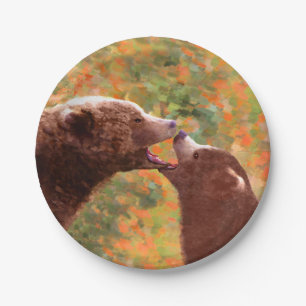 Grizzly Beer mam en snijkunst - Wildlife Art Papieren Bordje