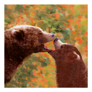 Grizzly Beer mam en snijkunst - Wildlife Art Perfect Poster