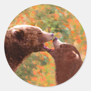 Grizzly Beer mam en snijkunst - Wildlife Art Ronde Sticker
