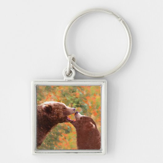 Grizzly Beer mam en snijkunst - Wildlife Art Sleutelhanger (Voorkant)