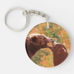 Grizzly Beer mam en snijkunst - Wildlife Art Sleutelhanger