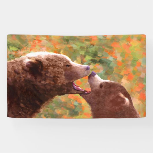 Grizzly Beer mam en snijkunst - Wildlife Art Spandoek (Horizontaal)