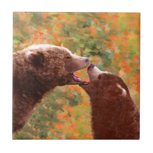 Grizzly Beer mam en snijkunst - Wildlife Art Tegeltje (Voorkant)