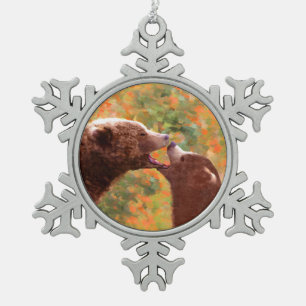 Grizzly Beer mam en snijkunst - Wildlife Art Tin Sneeuwvlok Ornament