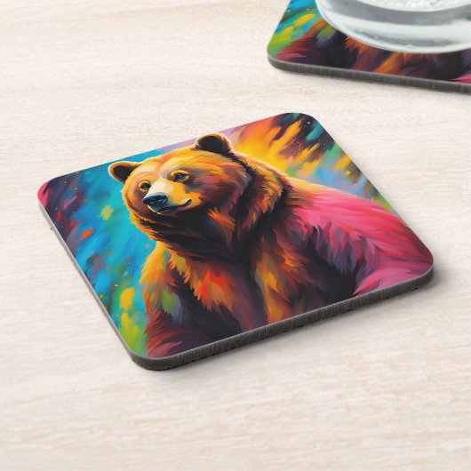 Grizzly Beer met noorderlicht Bier Onderzetter (Linkerzijde)