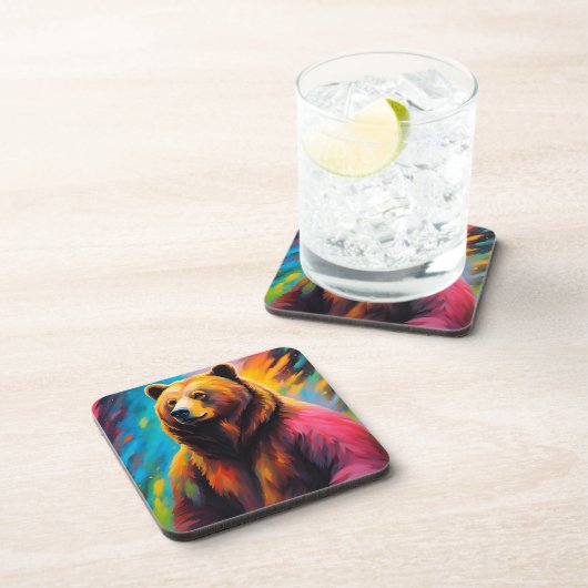 Grizzly Beer met noorderlicht Bier Onderzetter (Rechterzijde)