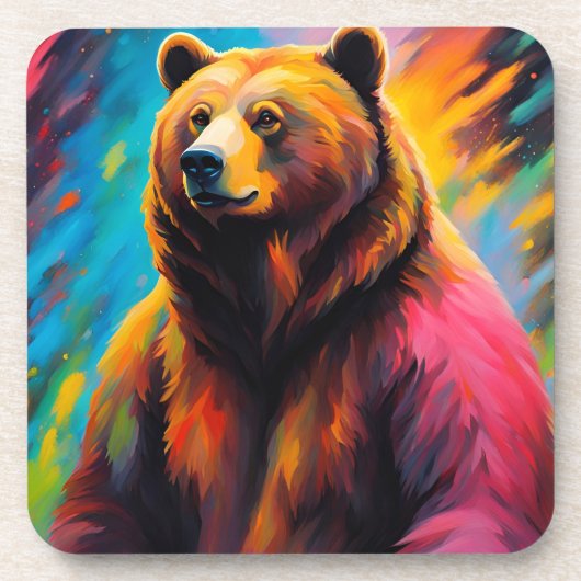 Grizzly Beer met noorderlicht Bier Onderzetter (Voorkant)