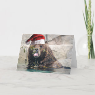 Grizzly Beer met Santa Hat Feestdagen Kaart