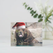 Grizzly Beer met Santa Hat Feestdagenkaart (Staand voorkant)