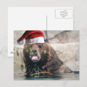 Grizzly Beer met Santa Hat Feestdagenkaart (Voorkant / Achterkant)