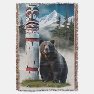 Grizzly Beer met Totem Pole Wildlife Art Deken