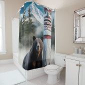 Grizzly Beer met Totem Pole Wildlife Art Douchegordijn (In situ)