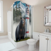 Grizzly Beer met Totem Pole Wildlife Art Douchegordijn (In situ)