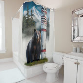 Grizzly Beer met Totem Pole Wildlife Art Douchegordijn (In situ)