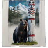 Grizzly Beer met Totem Pole Wildlife Art Douchegordijn (Voorkant)