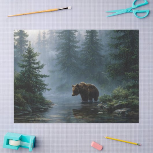 Grizzly Beer Misty Forest Decoupage Tissuepapier (Craft)