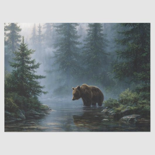 Grizzly Beer Misty Forest Decoupage Tissuepapier (Voorkant)